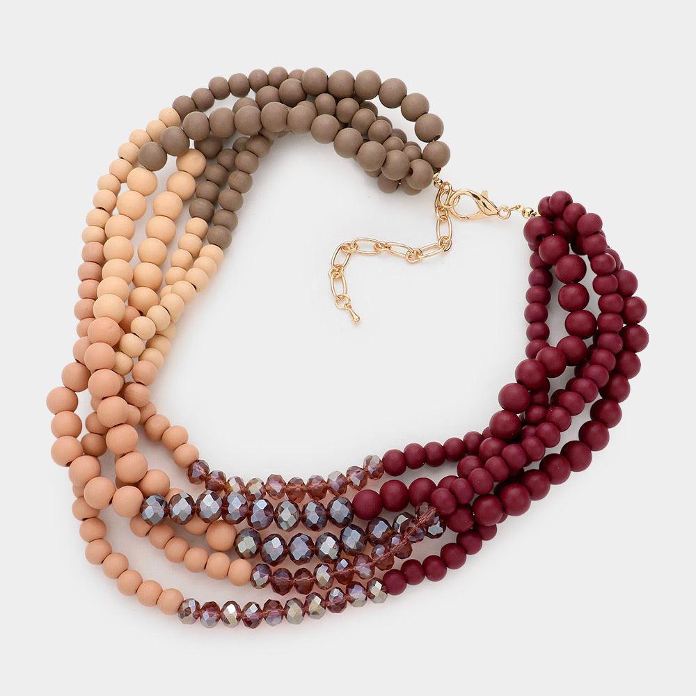 Wood Ball Faceted Beaded Multi Layered Necklace - Jewelry Store by Erik Rayo