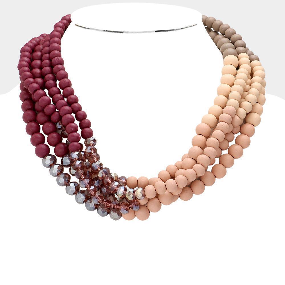 Wood Ball Faceted Beaded Multi Layered Necklace - Jewelry Store by Erik Rayo