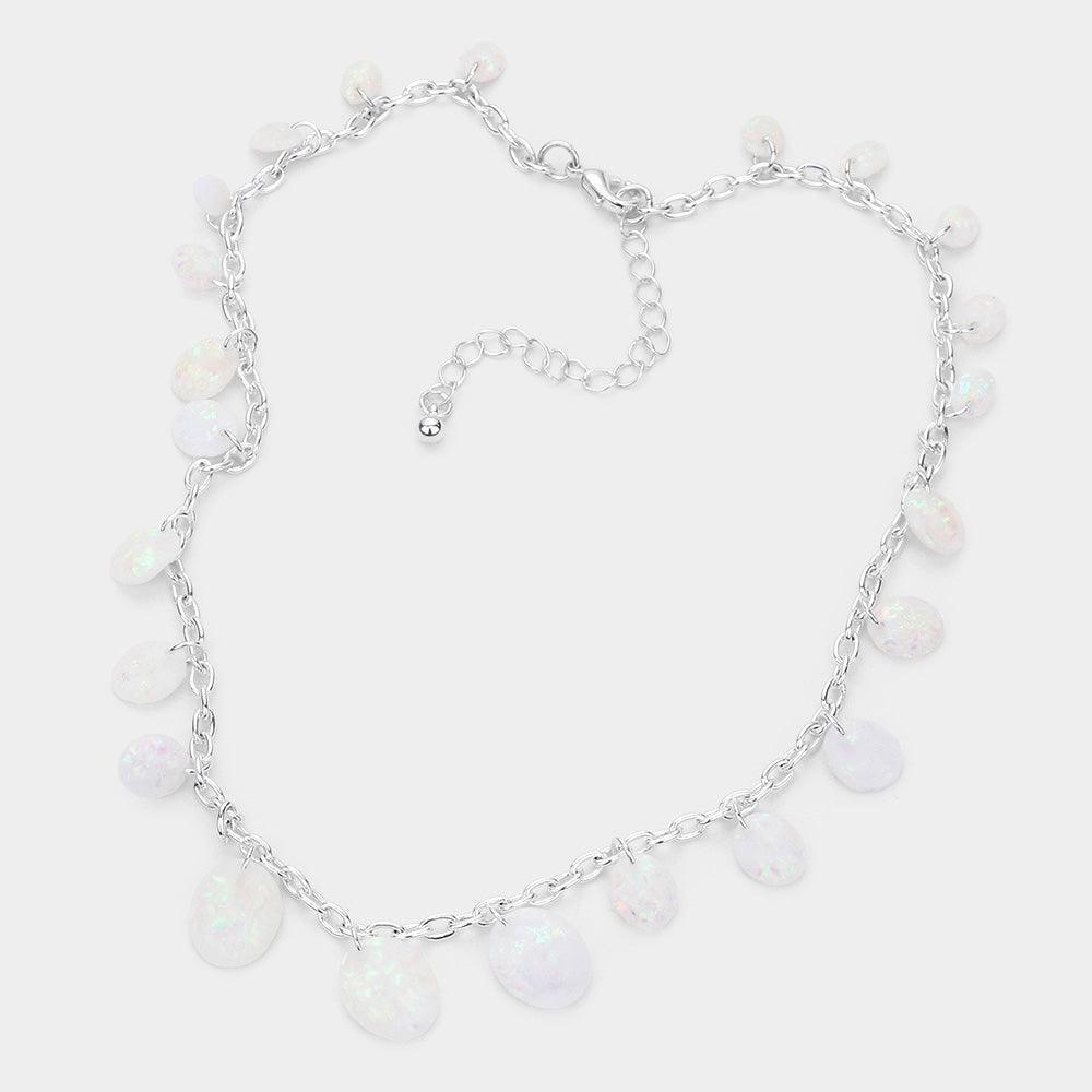 White Glittered Oval Station Necklace - Jewelry Store by Erik Rayo