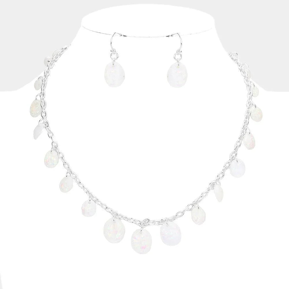 White Glittered Oval Station Necklace - Jewelry Store by Erik Rayo