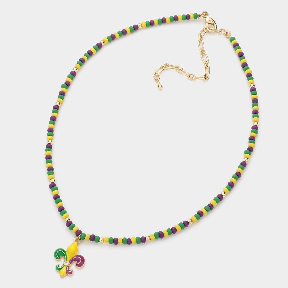 Mardi Gras Fleur de Lis Pendant Wood Ball Necklace - Jewelry Store by Erik Rayo