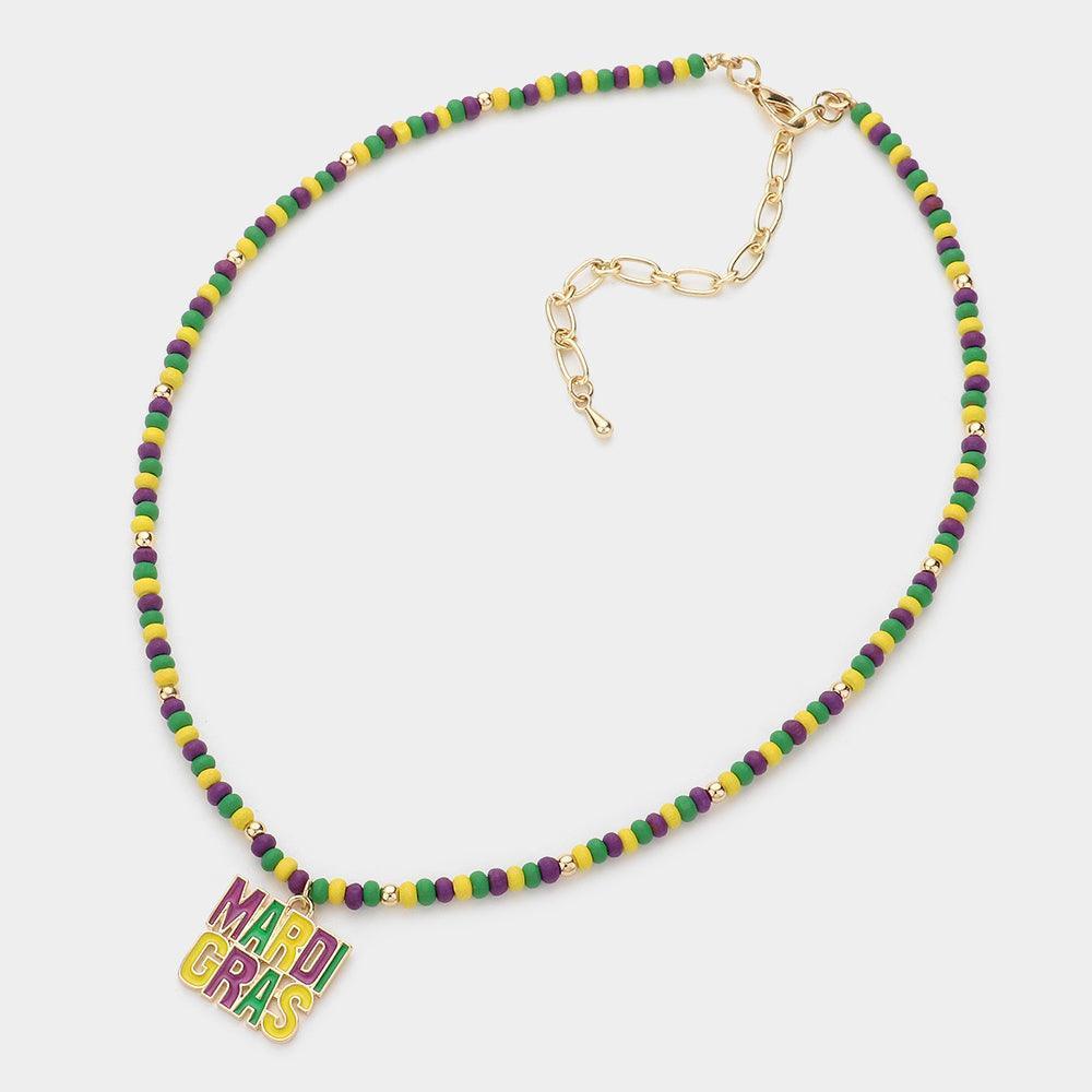 Mardi Gras Message Pendant Wood Ball Necklace - Jewelry Store by Erik Rayo