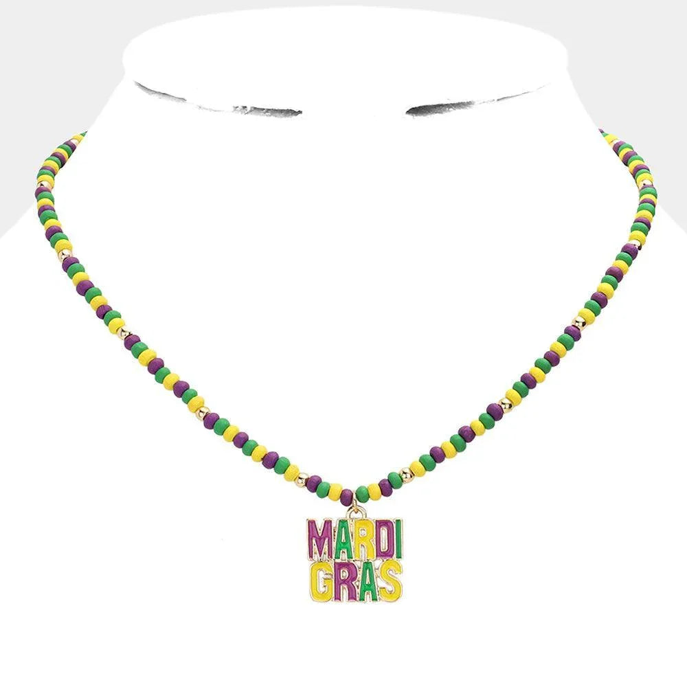 Mardi Gras Message Pendant Wood Ball Necklace - Jewelry Store by Erik Rayo