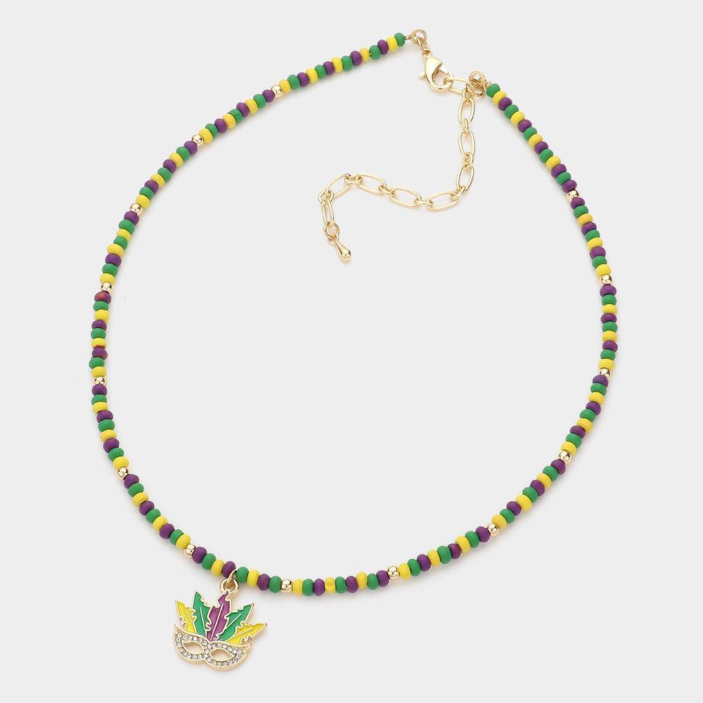 Mardi Gras Mask Pendant Wood Ball Necklace - Jewelry Store by Erik Rayo