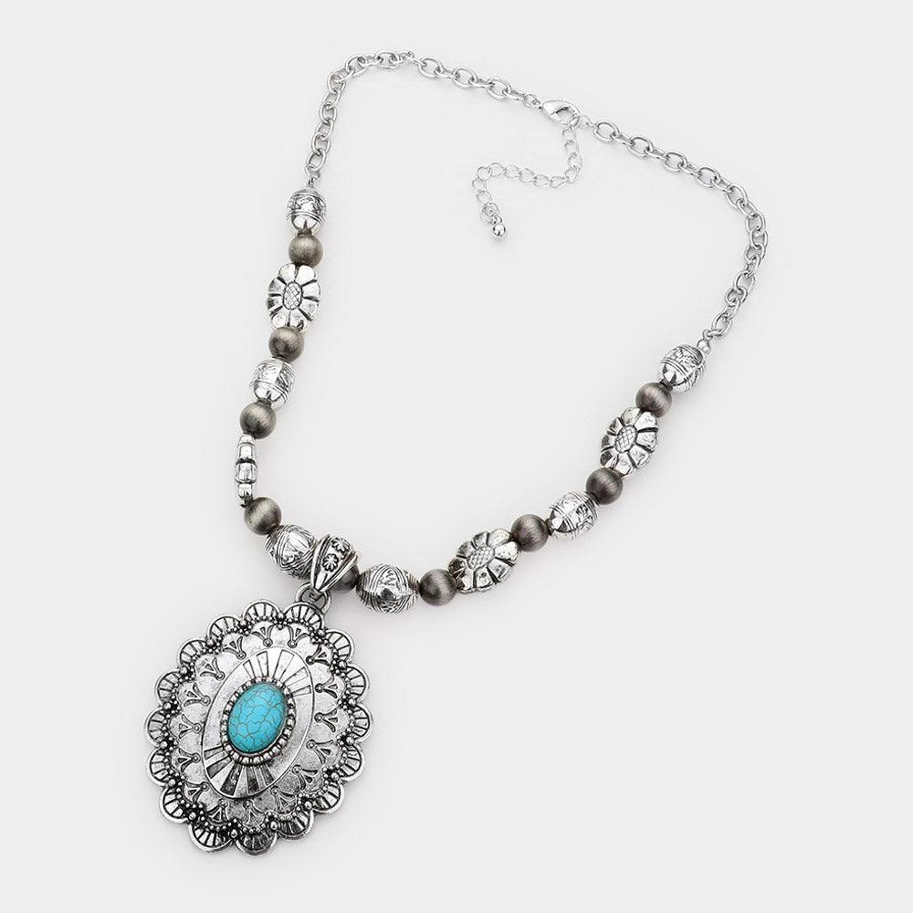 Turquoise Natural Stone Accented Antique Metal Necklace - Jewelry Store by Erik Rayo