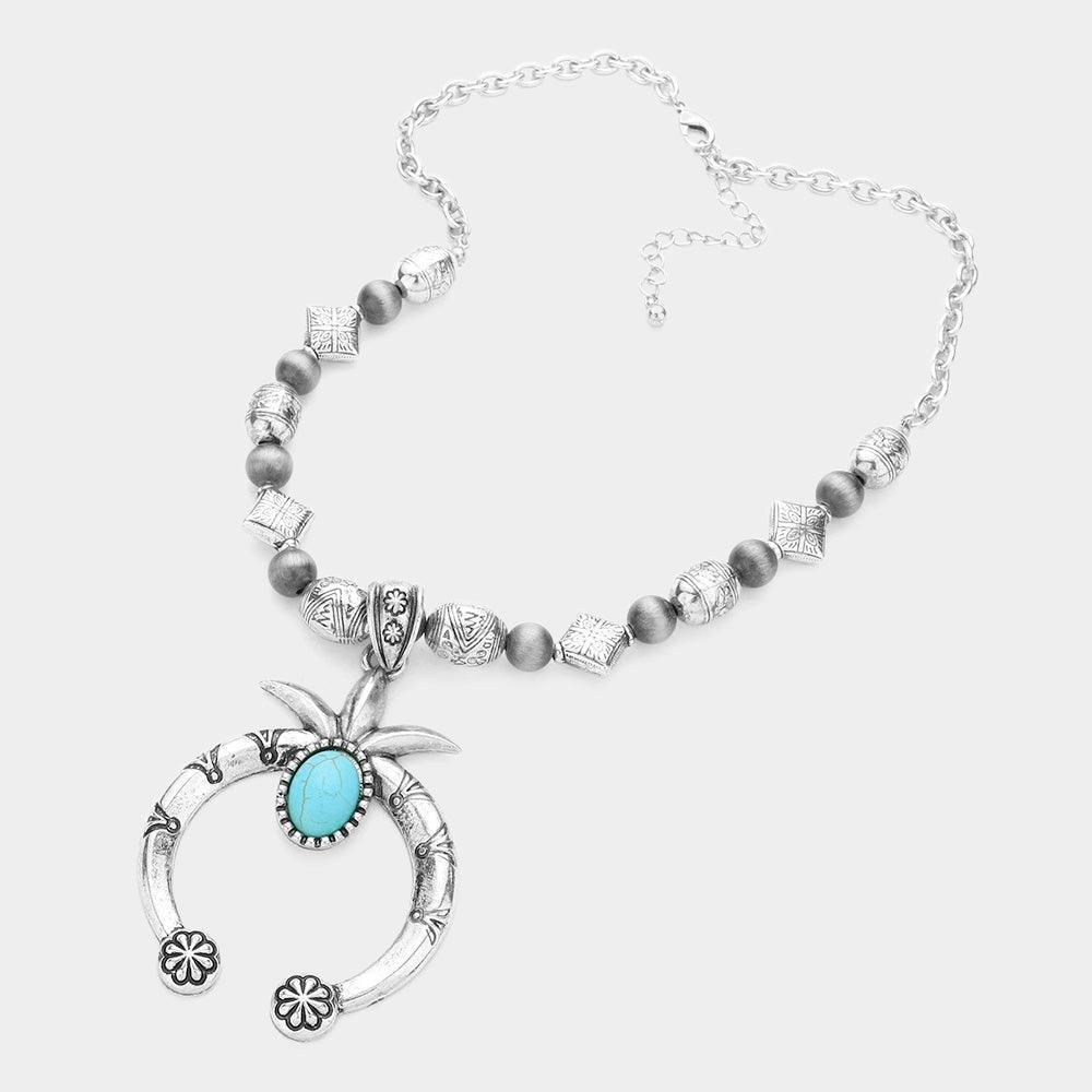 Turquoise Natural Stone Accented Double Horn Pendant Necklace - Jewelry Store by Erik Rayo