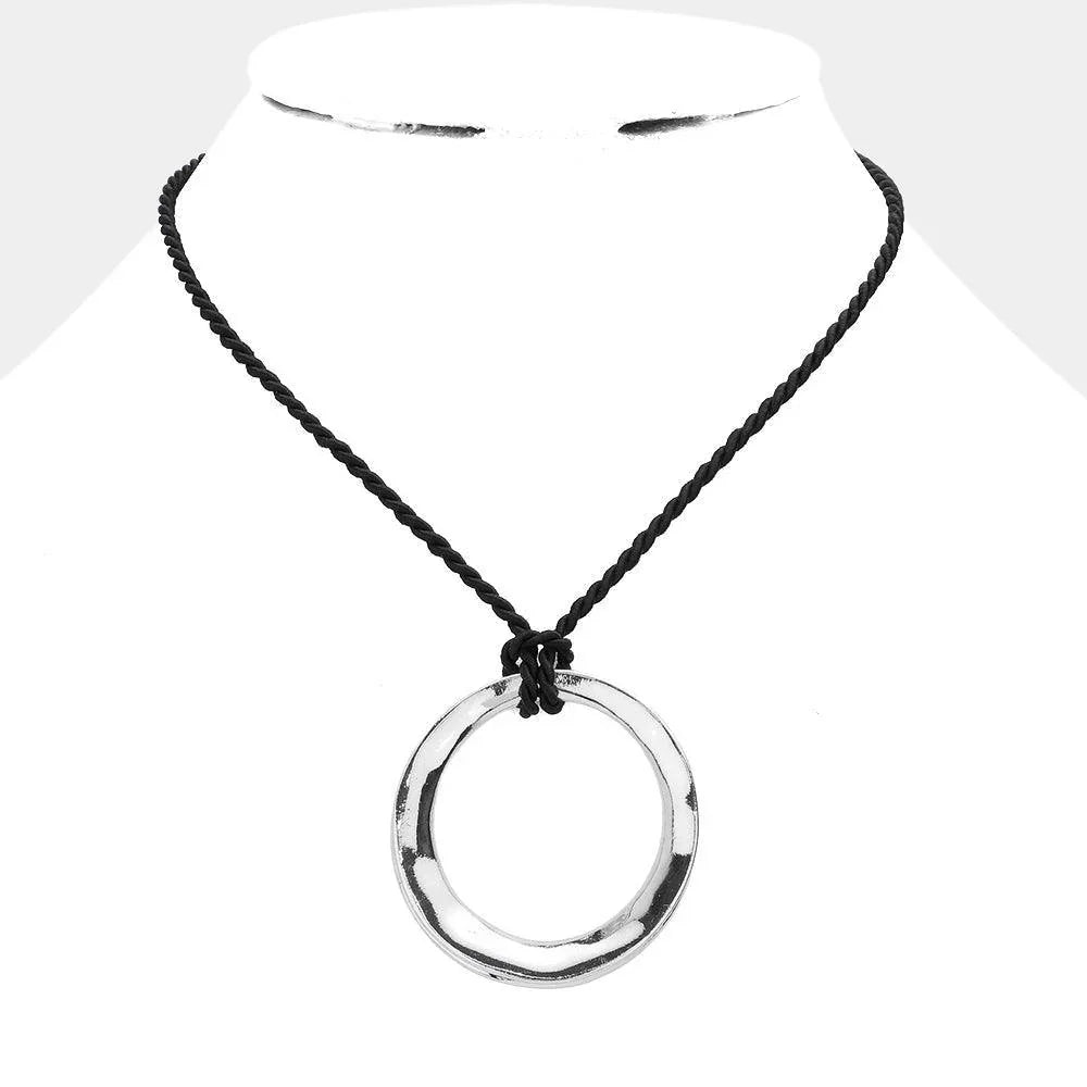 Textured Metal Open Circle Pendant Rope Necklace - Jewelry Store by Erik Rayo