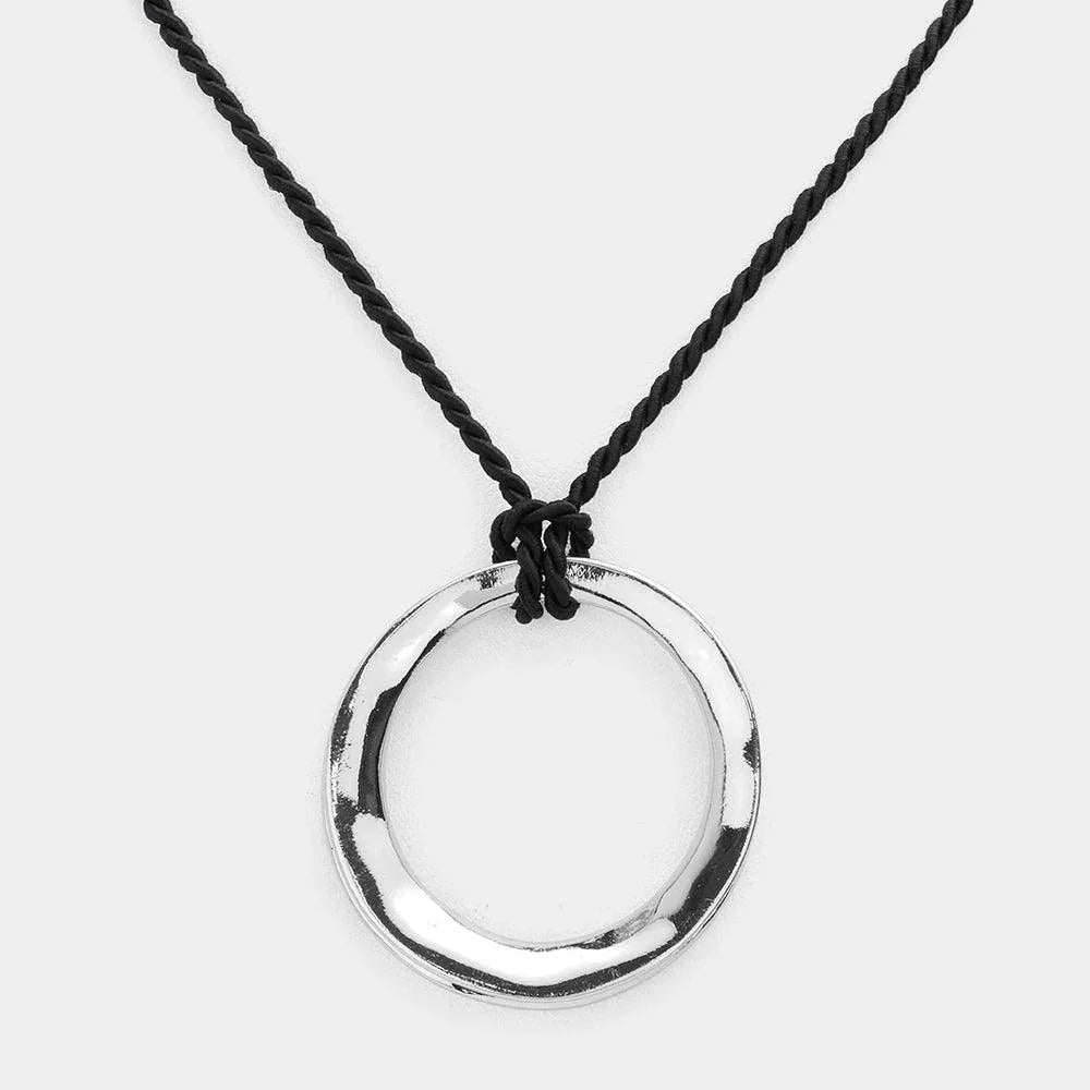 Textured Metal Open Circle Pendant Rope Necklace - Jewelry Store by Erik Rayo