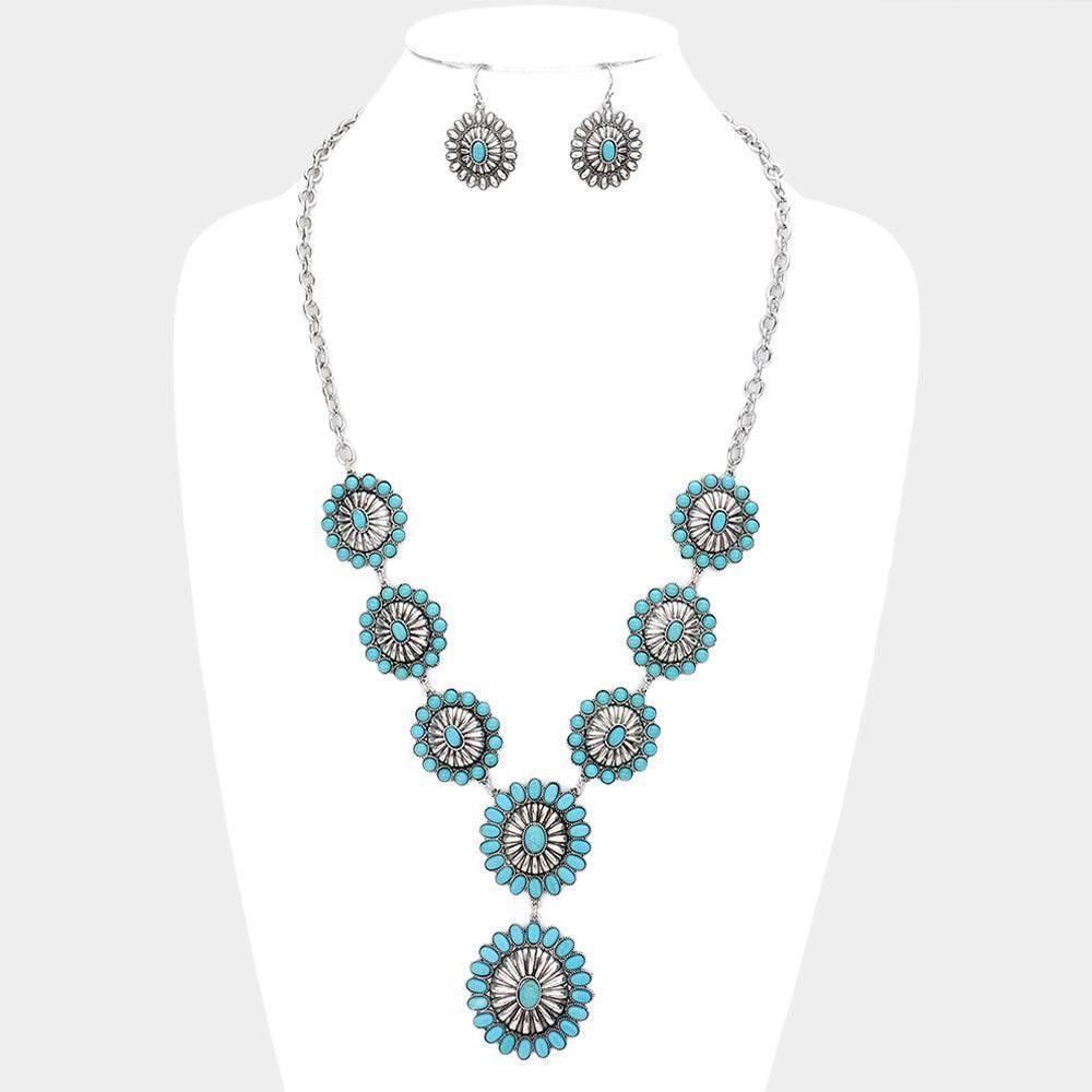 Turquoise Natural Stone Squash Blossom Necklace - Jewelry Store by Erik Rayo