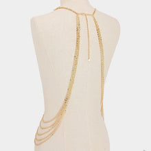 Load image into Gallery viewer, Gold Crochet lace &amp; draped metal body chain necklace
