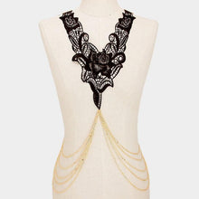 Load image into Gallery viewer, Gold Crochet lace &amp; draped metal body chain necklace
