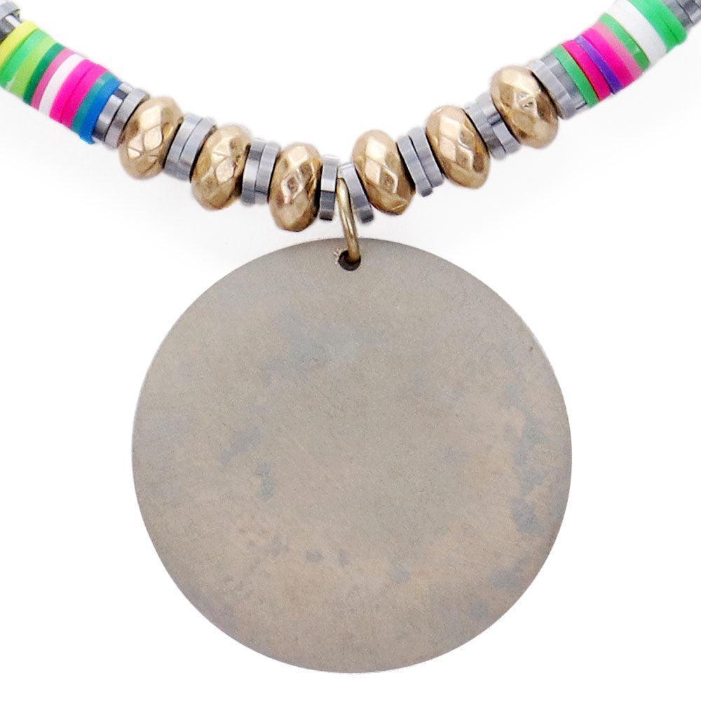 Gray Round Wood Pendant disc Bead Necklace - Jewelry Store by Erik Rayo