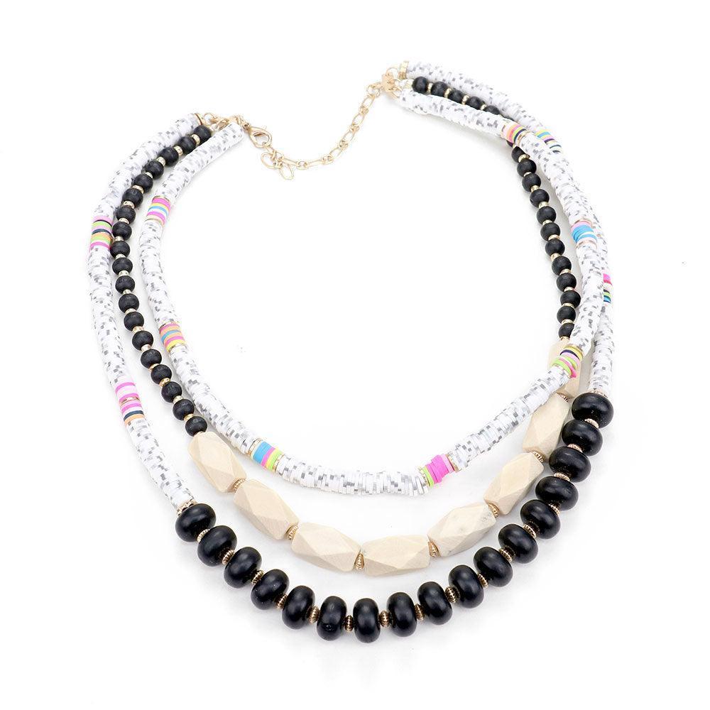 White Colorful Disc Bead Wood Layered Necklace - Jewelry Store by Erik Rayo