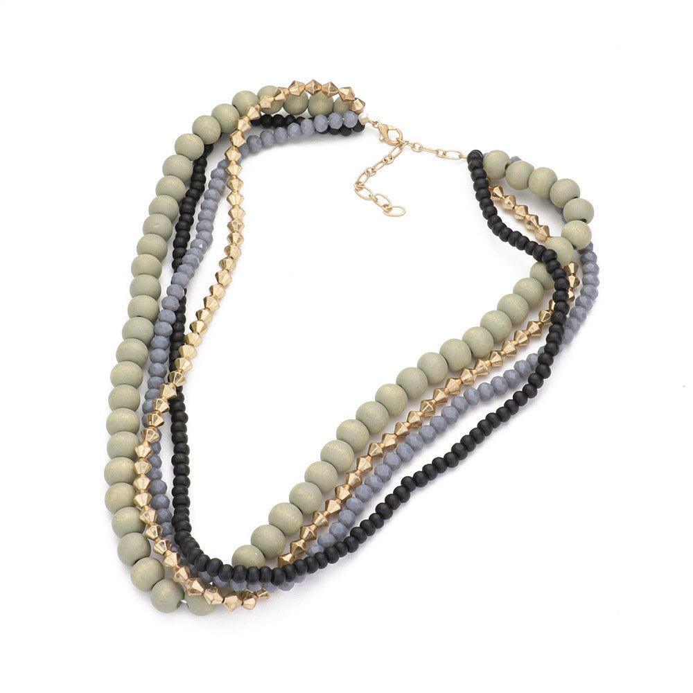 Gray Wood Ball Beaded Layered Necklace - Jewelry Store by Erik Rayo