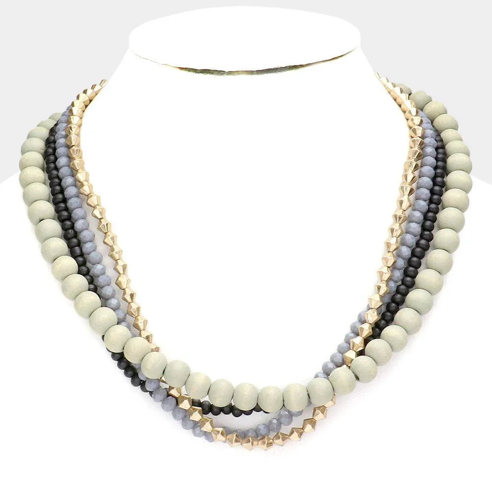 Gray Wood Ball Beaded Layered Necklace - Jewelry Store by Erik Rayo
