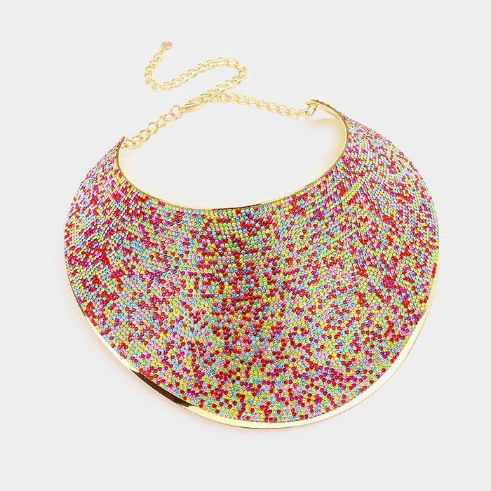 Gold Pave Rhinestone Wide Metal Armor Collar Necklace - Jewelry Store by Erik Rayo