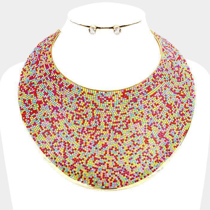 Gold Pave Rhinestone Wide Metal Armor Collar Necklace - Jewelry Store by Erik Rayo