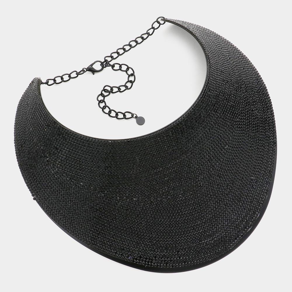 Black Pave Rhinestone Wide Metal Armor Collar Necklace - Jewelry Store by Erik Rayo