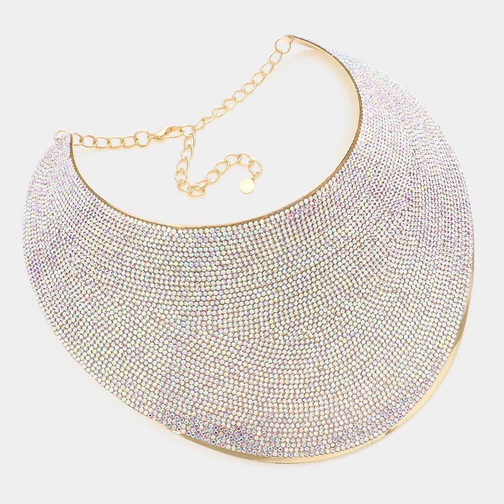 Gold Pave Rhinestone Wide Metal Armor Collar Necklace - Jewelry Store by Erik Rayo