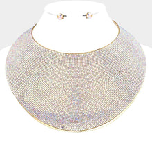 Load image into Gallery viewer, Gold Pave Rhinestone Wide Metal Armor Collar Necklace
