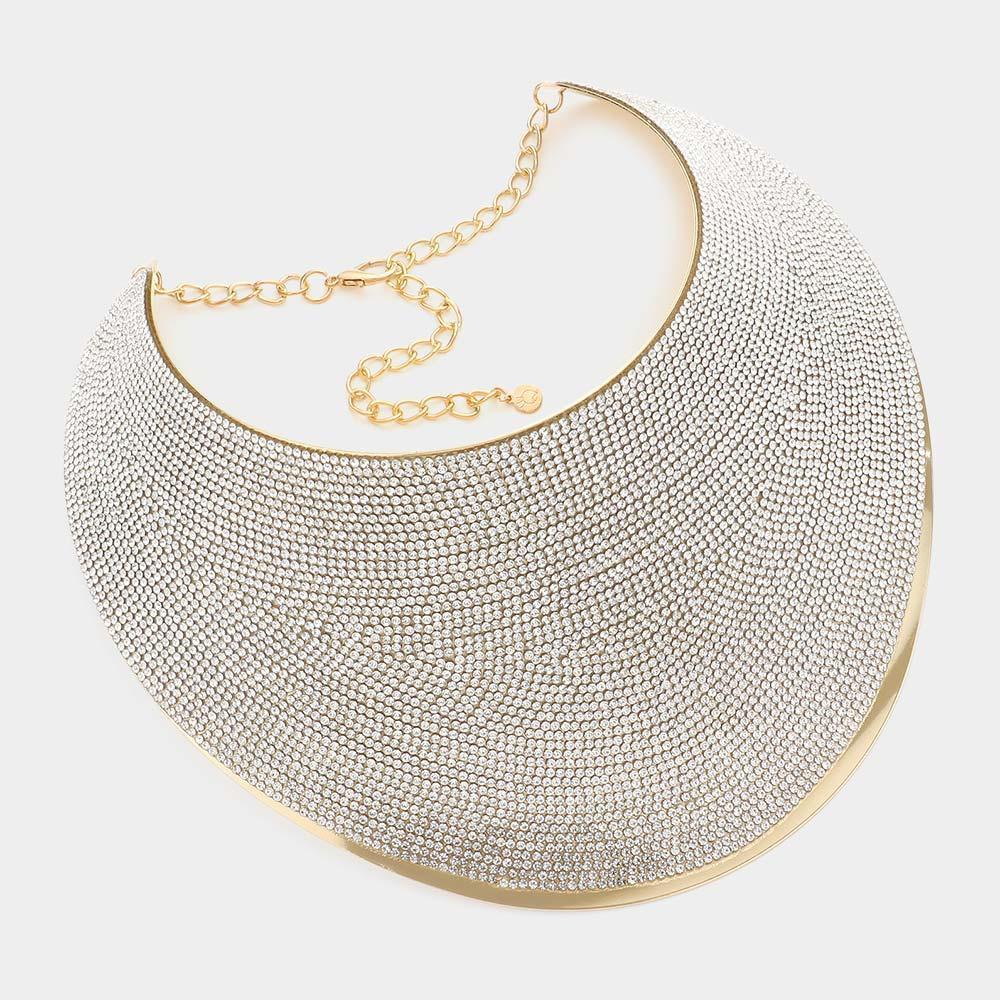 Gold Pave Rhinestone Wide Metal Armor Collar Necklace - Jewelry Store by Erik Rayo