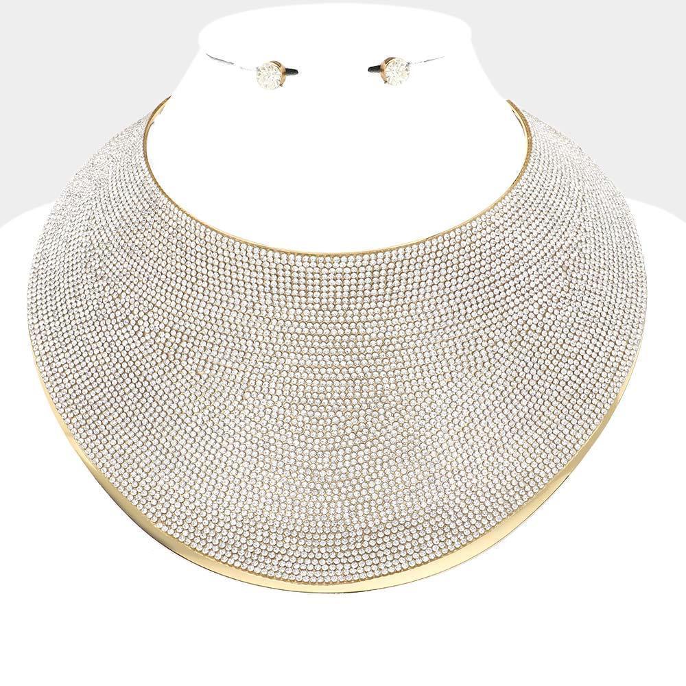 Gold Pave Rhinestone Wide Metal Armor Collar Necklace - Jewelry Store by Erik Rayo