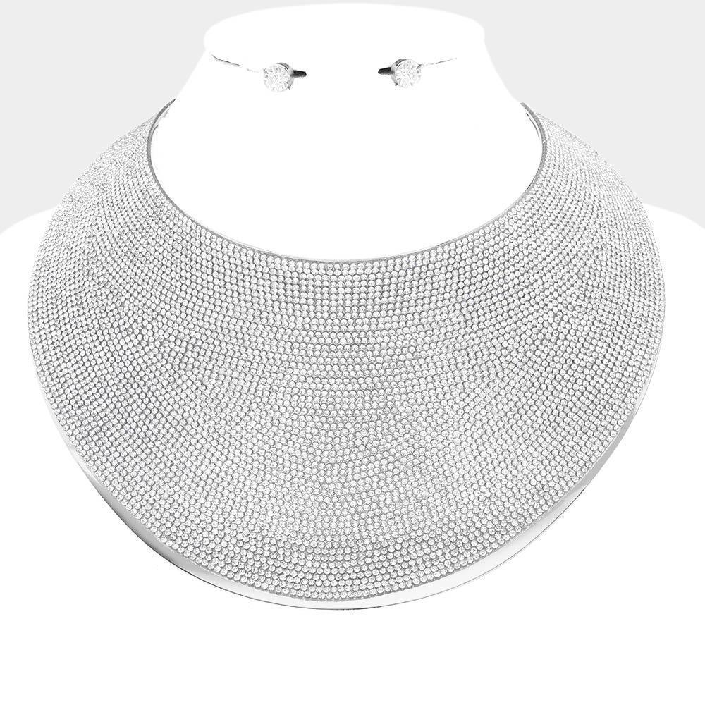 Pave Rhinestone Wide Metal Armor Collar Necklace - Jewelry Store by Erik Rayo