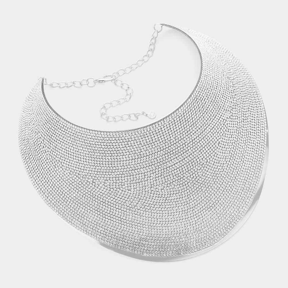 Pave Rhinestone Wide Metal Armor Collar Necklace - Jewelry Store by Erik Rayo