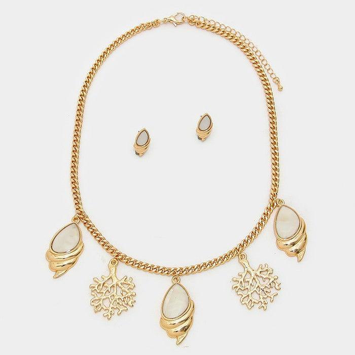 Gold Mother of pearl coral & shell station necklace - Jewelry Store by Erik Rayo