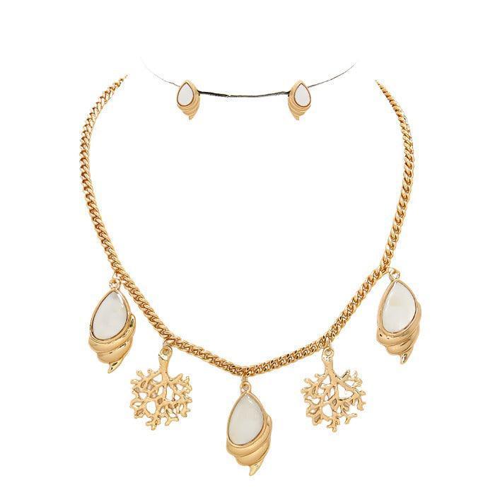 Gold Mother of pearl coral & shell station necklace - Jewelry Store by Erik Rayo