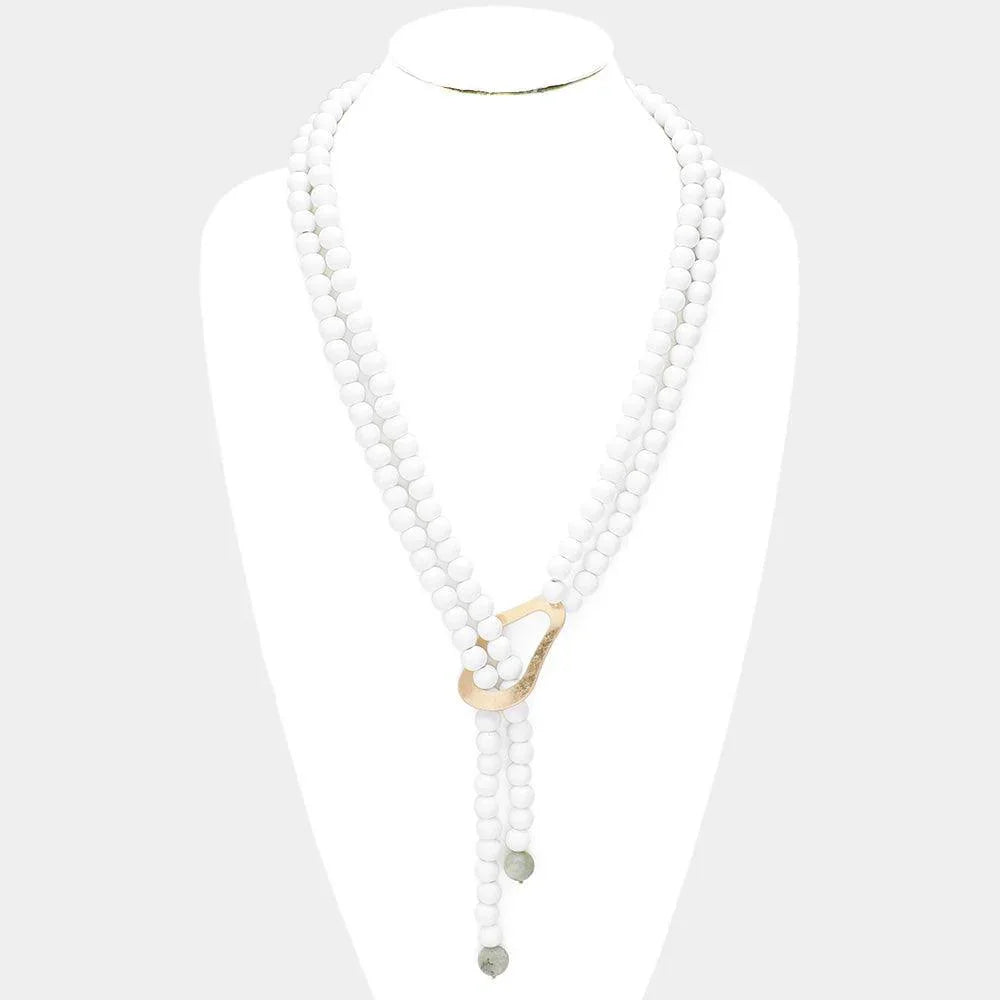 White Natural Stone Point Wood Toggle Necklace - Jewelry Store by Erik Rayo