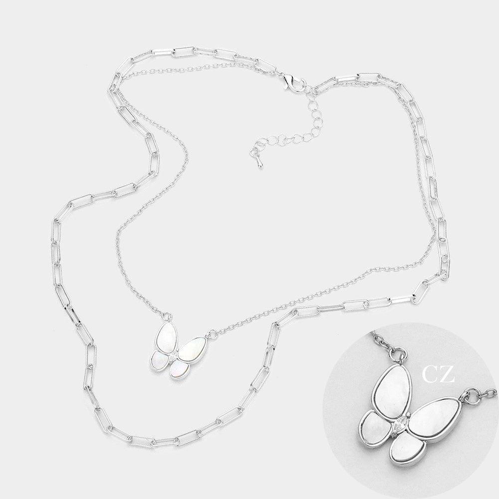 Mother Of Pearl Butterfly Pendant Double Layered Necklace - Jewelry Store by Erik Rayo