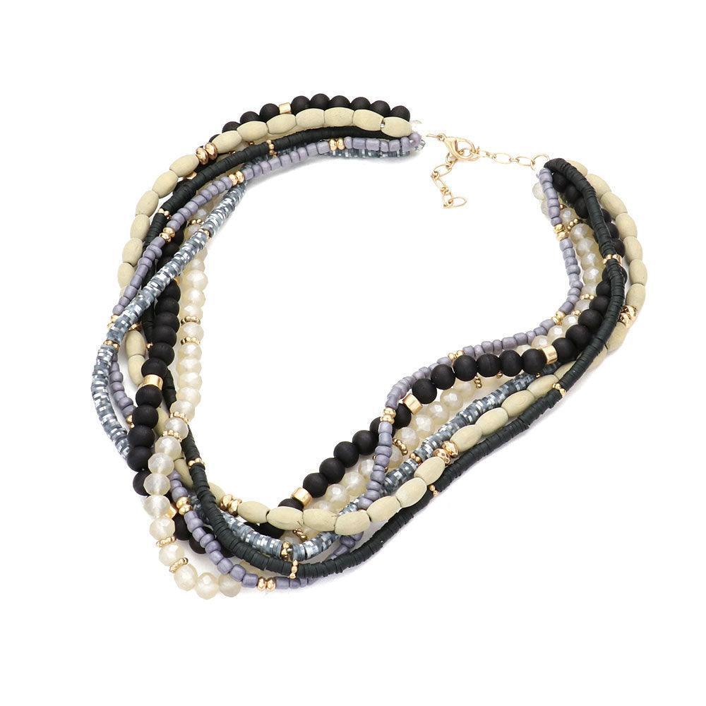 Black Multi Strand Wood Heishi Beaded Necklace - Jewelry Store by Erik Rayo