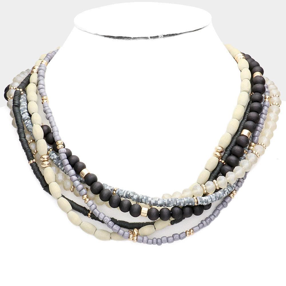 Black Multi Strand Wood Heishi Beaded Necklace - Jewelry Store by Erik Rayo