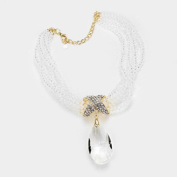 Gold Twisted Beaded Glass Crystal Teardrop Ornate Necklace - Jewelry Store by Erik Rayo