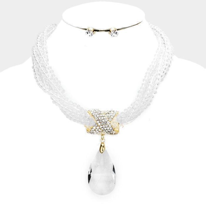 Gold Twisted Beaded Glass Crystal Teardrop Ornate Necklace - Jewelry Store by Erik Rayo