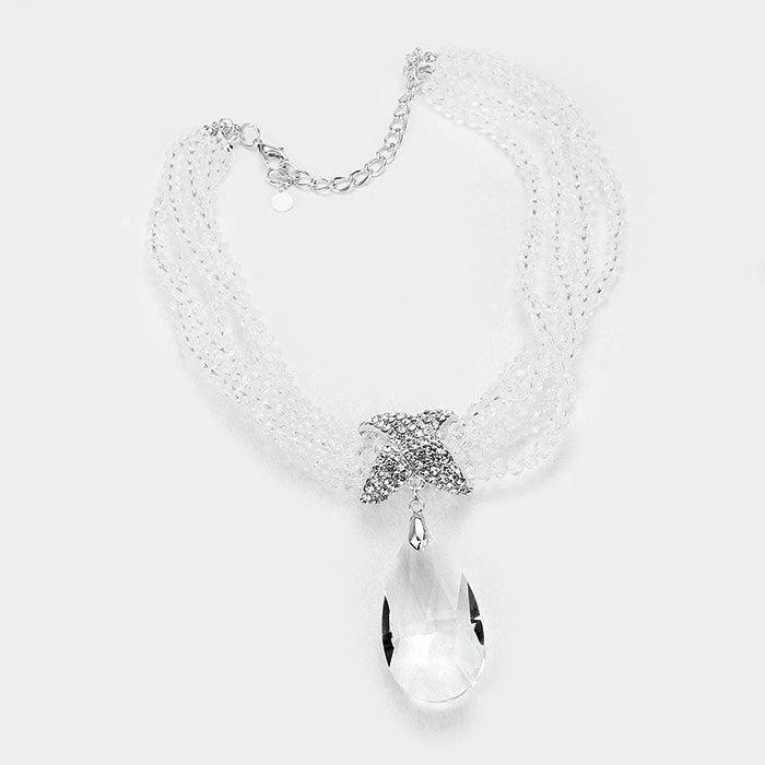 Silver Twisted Beaded Glass Crystal Teardrop Ornate Necklace - Jewelry Store by Erik Rayo