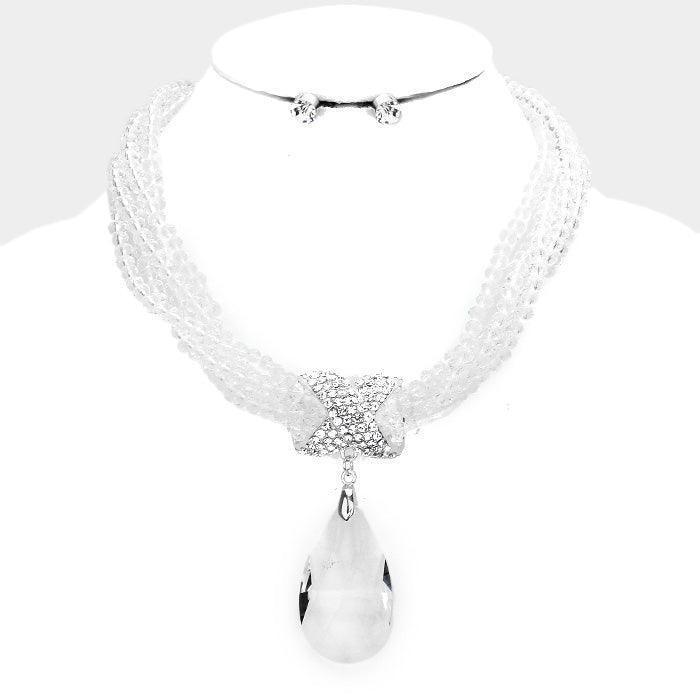 Silver Twisted Beaded Glass Crystal Teardrop Ornate Necklace - Jewelry Store by Erik Rayo