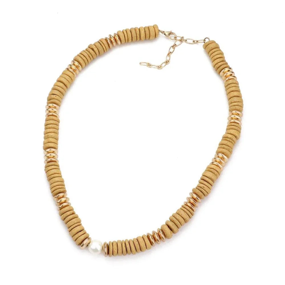 Brown Freshwater Pearl Accented Wood Necklace - Jewelry Store by Erik Rayo