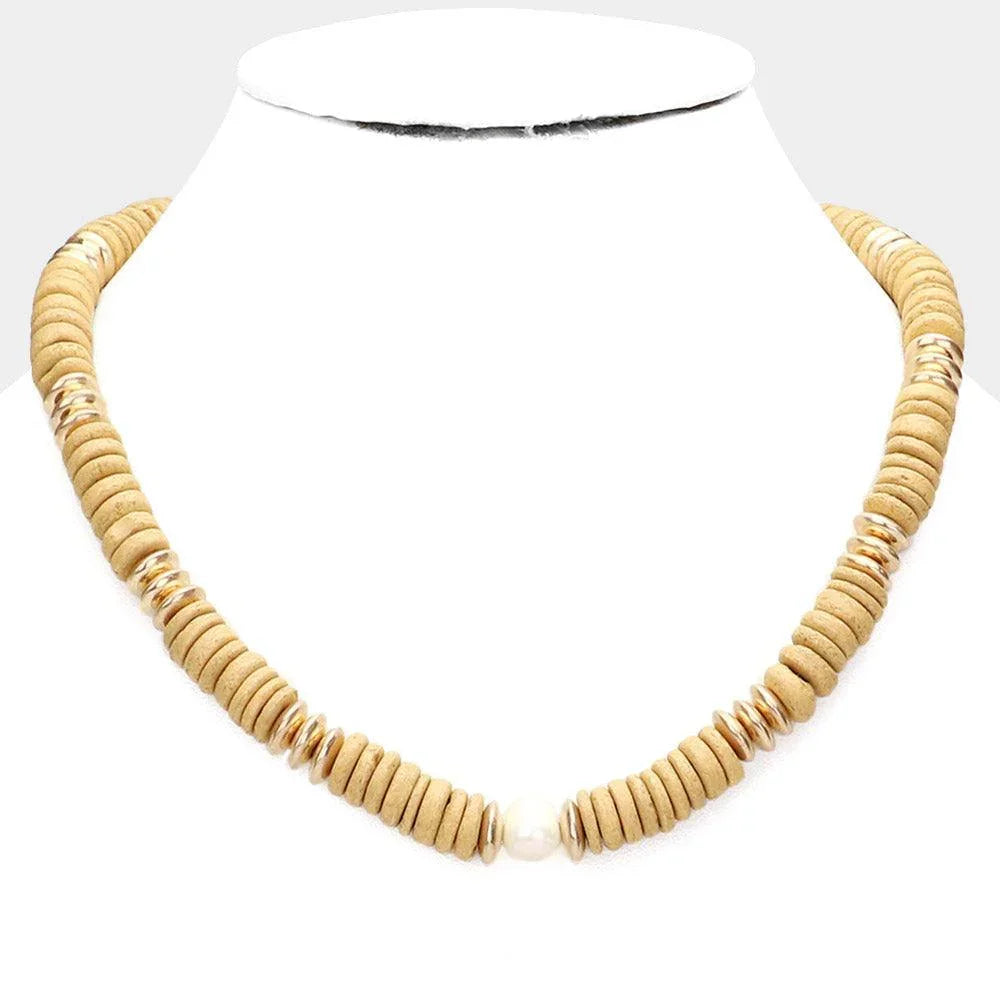 Brown Freshwater Pearl Accented Wood Necklace - Jewelry Store by Erik Rayo