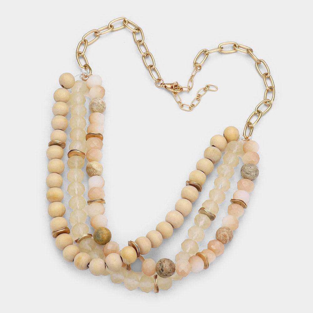 Natural Stone Wood Faceted Beaded Triple Layered Necklace - Jewelry Store by Erik Rayo