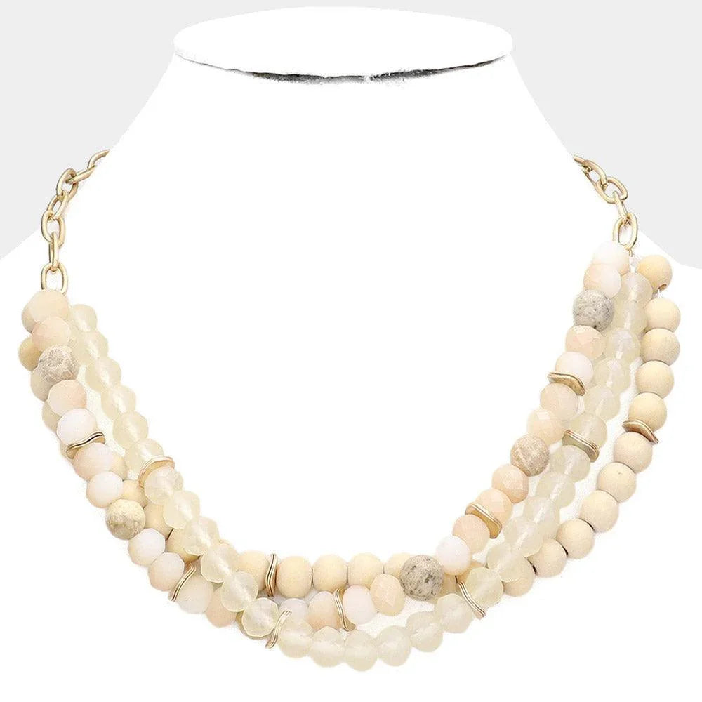 Natural Stone Wood Faceted Beaded Triple Layered Necklace - Jewelry Store by Erik Rayo