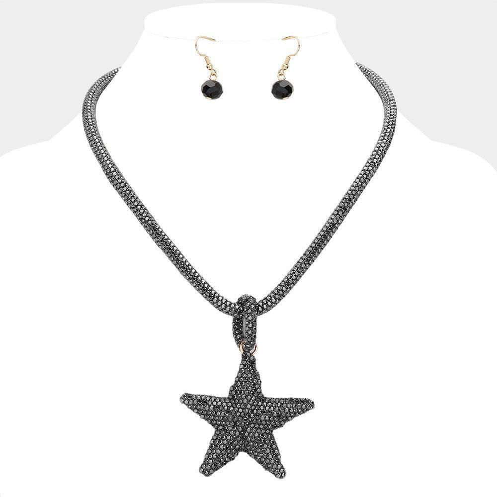 Black Stone Paved Star Pendant Necklace - Jewelry Store by Erik Rayo