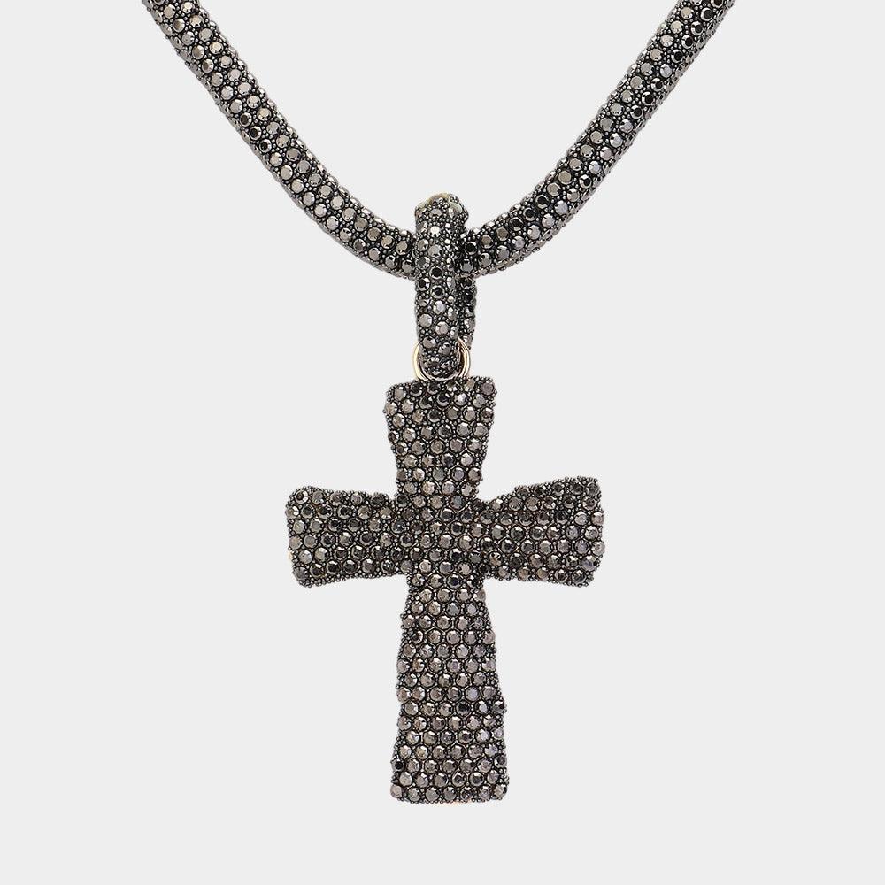 Black Stone Paved Cross Pendant Necklace - Jewelry Store by Erik Rayo