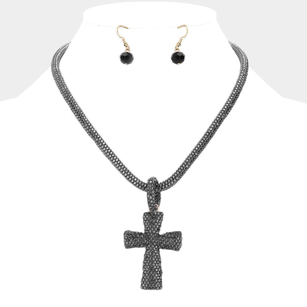 Black Stone Paved Cross Pendant Necklace - Jewelry Store by Erik Rayo