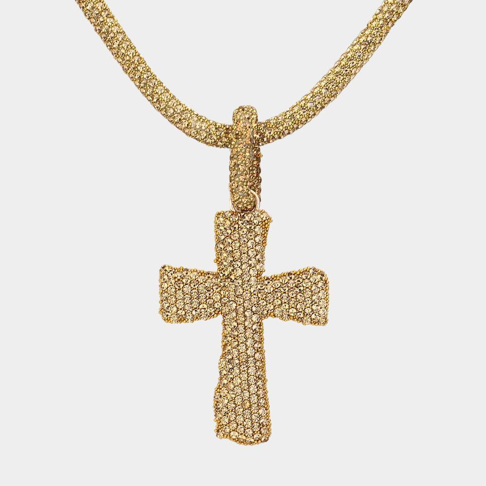 Brown Stone Paved Cross Pendant Necklace - Jewelry Store by Erik Rayo