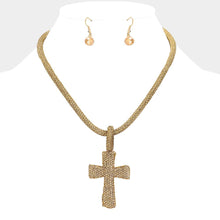 Load image into Gallery viewer, Brown Stone Paved Cross Pendant Necklace
