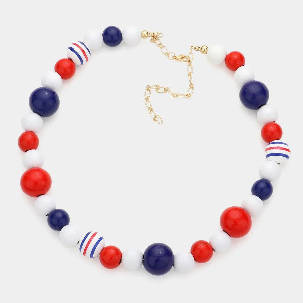 American USA Flag Beaded Collar Necklace - Jewelry Store by Erik Rayo