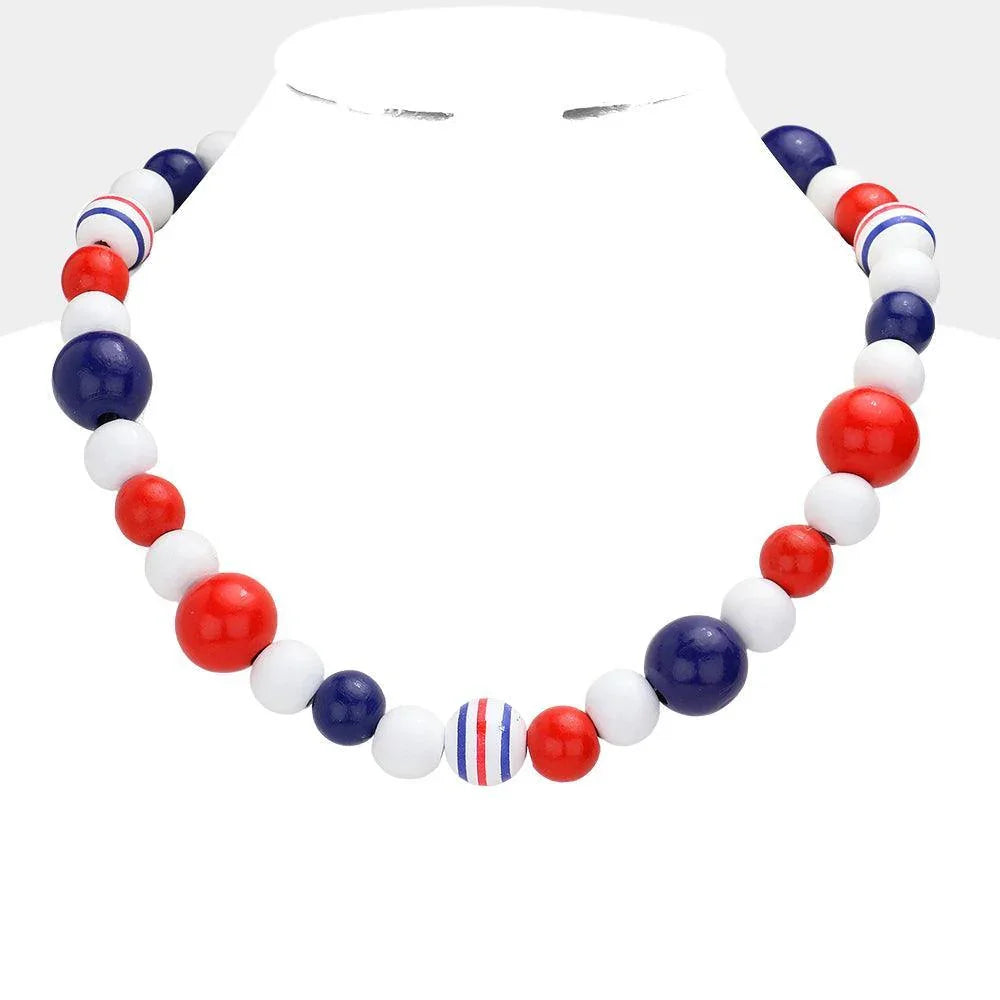 American USA Flag Beaded Collar Necklace - Jewelry Store by Erik Rayo