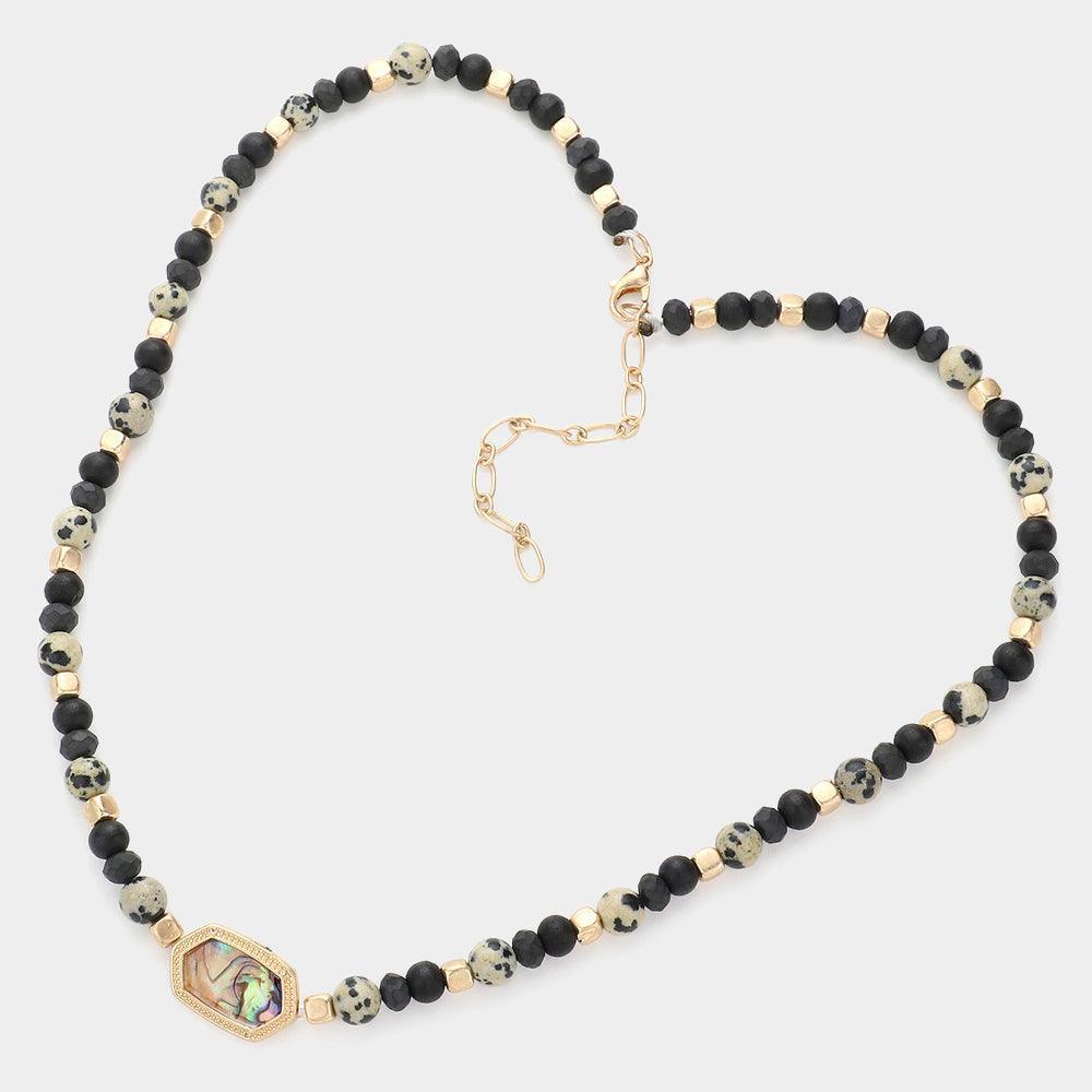 Black Natural Stone Beaded Hexagon Pendant Necklace - Jewelry Store by Erik Rayo